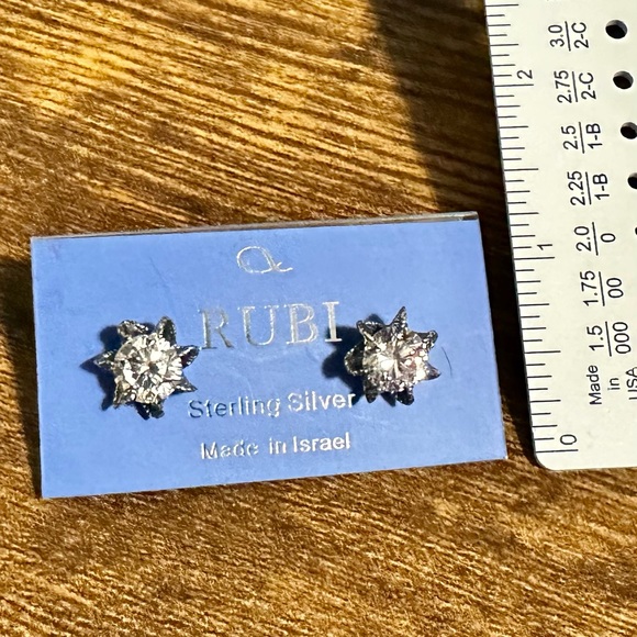 NIP Rubi Sterling Silver & Cubic Zirconia Sun Stud Earrings - Picture 2 of 2